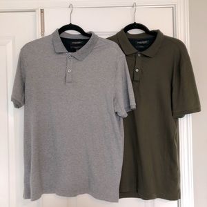 Lot of 2 Mens Banana Republic dress polo shirts, gray and olive